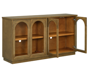 Modern Solid Wood 4-Door <b>Sideboard</b> with Glass Doors and Adjustable Shelves Eco-Friendly & Durable Storage for <b>Kitchen</b> (2 Ft) - Product Image 6