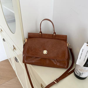 Women's Messenger Bag Brown Solid Color <b>Lock</b> Closure Portable Everyday Use Crossbody Handbag Fall 2022 Style K8581 - Product Image 2