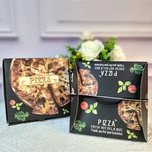 2022 Nieuwe Custom Design 10 12 14 16 Inch Pizza Box Gegolfd Voedsel Verpakking Milieuvriendelijke Pizza Doos Met Handvat
