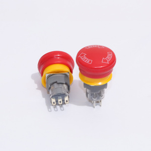Bouton-poussoir d'arrêt d'urgence en plastique IP65, tête champignon, réinitialisation rotative, étanche, 16 mm, 1NO 1NC, 3 broches, rouge, CE, 3 broches/6 broches - Product Image 1