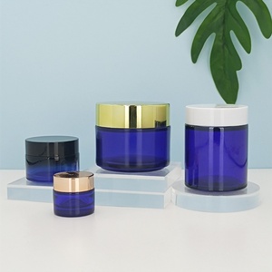 Customized Shiny Gradient Blue Color Glass Cosmetic Jar with Shiny Silver Metal Lid with 15g 30g 50g 60g 100g - Product Image 5