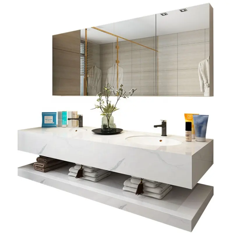 Artificial Stone Polished Customized Kitchen Countertop White Calacatta Quartz Bathroom Vanity Tops