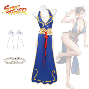 <span class=keywords><strong>Chun</strong></span> <span class=keywords><strong>Li</strong></span> Cosplay robe Costume jeu SF Chunli jeu de rôle bleu Qipao tenue ensemble complet Jackie Kung Fu Halloween fête Costume pour le plaisir - Product Image 2