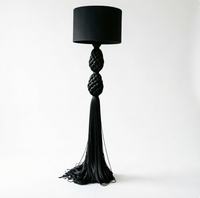 Lampe sur pied vert olive tressée à la main avec longue pampille, abat-jour en tissu vintage minimaliste, pour la décoration intérieure et commerciale
