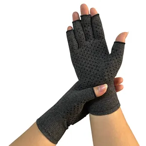 Sarung tangan Arthritis kompresi tekanan spandeks panas abu-abu tanpa jari untuk menghilangkan rasa sakit