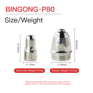 80amps 100A 120A làm mát bằng không khí Máy cắt plasma <span class=keywords><strong>Torch</strong></span> bingong P80 nâng cấp vòi phun điện cực 1.5mm Hàn Hàn Nguồn cung cấp - Product Image 4