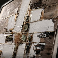 Tableau mural abstrait géométrique sur toile, peinture texturée en blocs 100x100cm, lignes marron, grises et dorées pour salon, prêt à accrocher