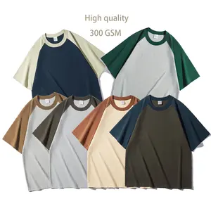 Grosir kaus pria kebesaran warna patchwork kualitas tinggi 100% kaus pria layar sutra katun 300 GSM nyaman lembut