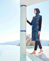 Imperméable modeste Burkini Femmes plage longue femmes maillot de bain à fleurs maillots de bain couverture complète Hijab haut pantalon