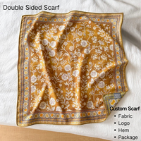 Écharpe carrée élégante pour femme, motif floral délicat feuille de marguerite jaune gingembre, tissu imprimé personnalisé, ourlet personnalisable