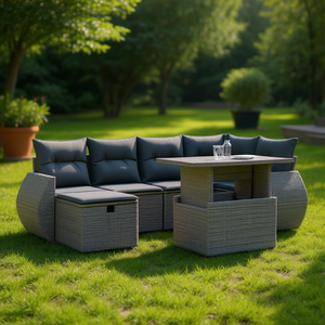 Ensemble de canapés de jardin gris, meubles en rotin d'extérieur, coussins imperméables, design contemporain - Product Image 2