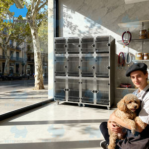 Paslanmaz Çelik Evcil Hayvan Kafesi Yuvarlak Köşeli Modüler Kafes Sistemi Veteriner Klinikleri için Tekerlekli Köpek Kafesi ve Kedi Kafesleri - Product Image 2