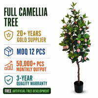 Arbre de Camélia Artificiel Réaliste, Plante à Fleurs Roses Artificielles, Feuilles Vertes, Végétation d'Intérieur pour Maison, Bureau, Hôtel, Vente en Gros
