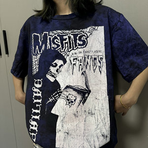 Camiseta de Manga Corta Unisex de Algodón Puro con Estampado Tie-Dye de Calavera de la Banda de Punk Rock <span class=keywords><strong>Misfits</strong></span>, Ligera para Verano - Product Image 1