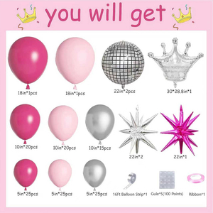 <strong>Barbie</strong> Pink Color Balloon Arc Kit Pink Latex Balloon with Crown and Exploding Star Foil Balloon for Girl's Party <strong>Decoration</strong> - Product Image 2