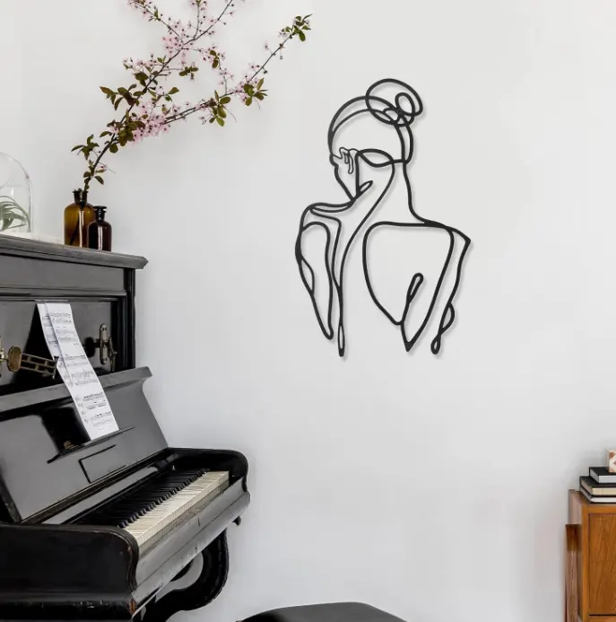 Customized Laser Cut Metal Mural With Abstract And Minimalist Female Body Lines In Art