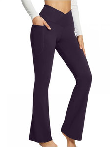 2024 U-Shot Yoga mujeres cintura alta Fitness entrenamiento Algodón elástico pierna ancha Flare Leggings deportes medias pantalones con bolsillos - Product Image 3