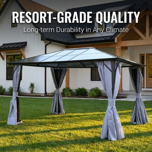 Pergola moderne 3x4m en aluminium et fer, toit rigide en polycarbonate 6mm, abri <span class=keywords><strong>de</strong></span> <span class=keywords><strong>jardin</strong></span> toutes saisons avec rideaux, vente en gros - Product Image 1