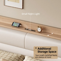 Lit plateforme moderne en chêne massif, style nordique, avec tête de lit, rangement et port de charge USB pour la maison (tailles Full/Queen/King)