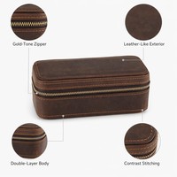 Étui de voyage double pour montres en cuir PU avec intérieur en daim, séparateur de protection, fermeture éclair, boîte de rangement pour deux montres, cadeau de luxe