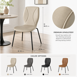Sedia da pranzo moderna 2026 con schienale alto, rivestimento in pelle PU premium, gambe in metallo nero ecologico per sala da pranzo - Product Image 2