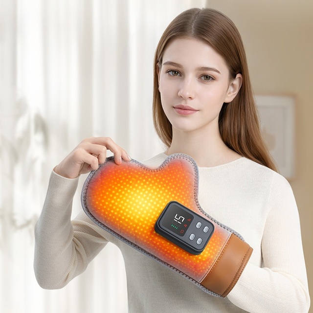 Electric Hand Wrist Massager with Heat Compression Therapy Wearable Acupressure Palm Hand Care Massage Device for Wrist Fatigue