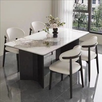 Rosegia ZCZ0652 Mesa de Comedor Moderna de 6 Plazas, Ensamblada a Mano, Ecológica, con Chapa de Nogal Sólido y Tapa de Mármol, para Hogar u Hotel
