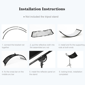 Réflecteur incurvé en forme de U de 60x180 cm avec support, réflecteur argenté, <span class=keywords><strong>noir</strong></span>, blanc, or, diffuseur, kit pliable - Product Image 4