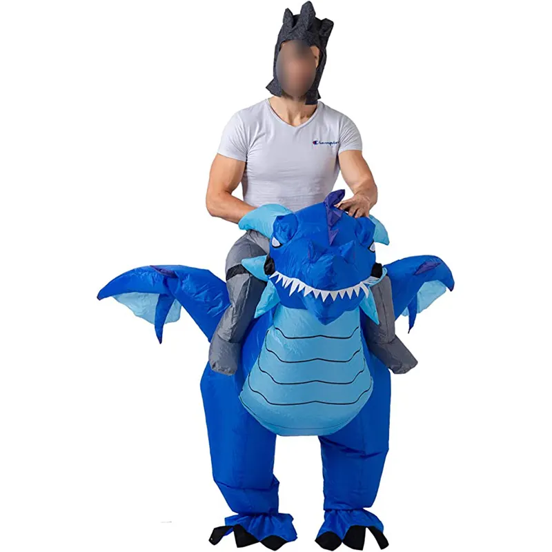 Adult Size Inflatable Costume Riding a Fire or Ice Dragon Air Blow-up Deluxe Halloween Costume