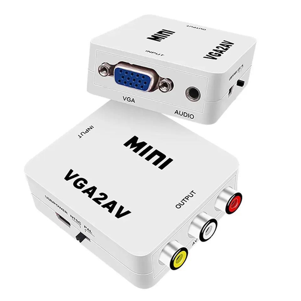 MIni VGA2AV Adaptateur Mini Convertisseur VGA vers AV avec Audio 3.5mm VGA vers AV Pour PC vers TV HD Ordinateur TV