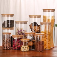 Bocaux de conservation alimentaire en verre au design moderne avec couvercles en bambou pour épices et aliments secs – Préservation de la fraîcheur