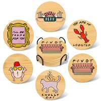Ensemble de 6 sous-verres en bois isolants et antidérapants, motifs chat et homard, décoration intérieure Europe & Amérique, Yiwu