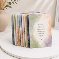 Cartes d'affirmation spirituelle personnalisées imprimées en aquarelle, jeu de 52 cartes, cartes positives quotidiennes pour l'amour-propre des femmes, avec boîte rigide avec couvercle et base