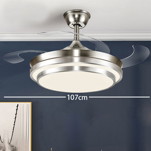 Sleek Silver Retractable Blades <b>Ceiling</b> Fan with <b>Light</b> LED <b>Light</b> Source Easy Install Modern Fan <b>Light</b> for Dining Room Office - Product Image 5
