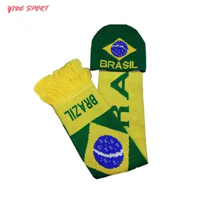 Low MOQ Custom Football Club Team Knitted Acrylic Fan Scarf Brazil Scarf Flag