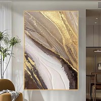 Lienzo moderno arte de la pared decoración obra de arte hecha a mano abstracta dorada y gris pintura al óleo abstracta hecha a mano