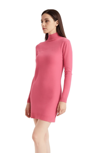 YMS189T Abito da donna in maglia a collo alto, a maniche lunghe, aderente, tinta unita, casual, per tutti i giorni, lunghezza sopra il ginocchio, stile autunnale - Product Image 1