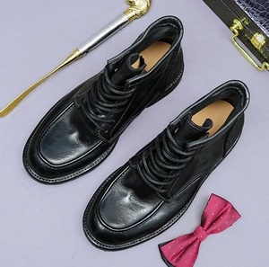 Chaussures pour hommes en cuir cousues Goodyear, chaussures pour hommes faites à la main, bottes en cuir de vachette pour hommes, bottes en cuir véritable lavé - Product Image 5