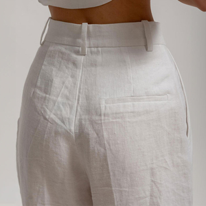 Completo Estivo a Due Pezzi in <span class=keywords><strong>Lino</strong></span>/Cotone con Top Senza Maniche e Pantaloni, Scollo a V, Tinta Unita, Personalizzabile per <span class=keywords><strong>Donna</strong></span> - Product Image 5