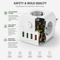 Adaptateur secteur électrique EU Schuko, cube avec 4 ports USB, interrupteur principal, multiprise, rallonge, pour voyage, maison, bureau, 16A, 0,5m