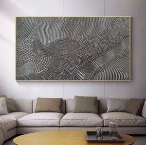 Art Mural Métallique Surdimensionné Monochrome Abstrait Extra Large Moderne Original Toile Maison Vintage Argent Riche Texture Peinture