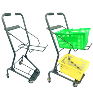 Chariot à courses rose supermarché épicerie colorée chariot à deux niveaux en métal - Product Image 3