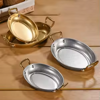 Vintage Doppelgriff-Edelstahl-Ovale Servierplatte, Eiförmige Meeresfrüchte-Servierschale, Westlicher Stil Snack-Teller für Steak