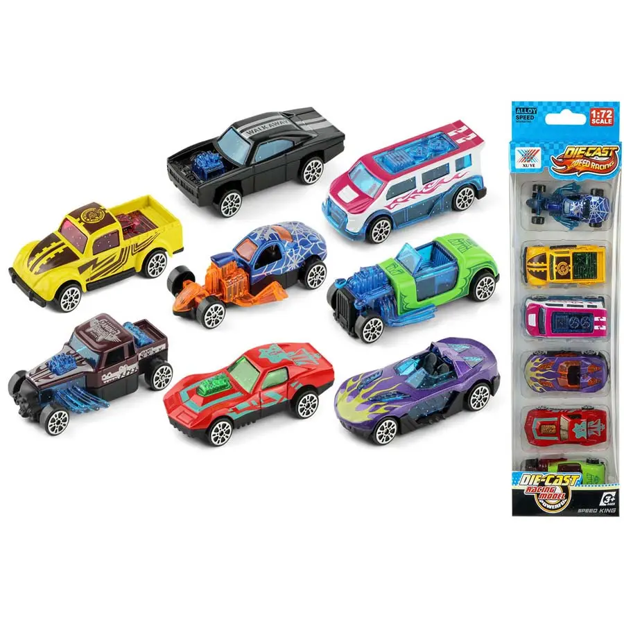 Nieuwe Ontwerp Promotie Legering Gift Gegoten 1/72 Hot Glijbaan Gratis Wielen Mini Legering Auto Model Speelgoed 6 Stuks In Een Doos Te Koop