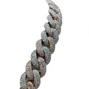 Chaîne cubaine en diamant, argent bicolore, plaqué or rose, plaqué or, certifiée, 10 mm, 14 pouces, style Iced Out, bijoux de luxe unisexe Hip Hop - Product Image 1