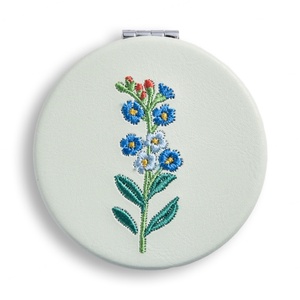 Best Selling Personalized Foldable <b>Compact</b> Metal Frame Fresh Green Grass Embroidery Circular Double Sided Cosmetic Pocket <b>Mirror</b> - Product Image 2