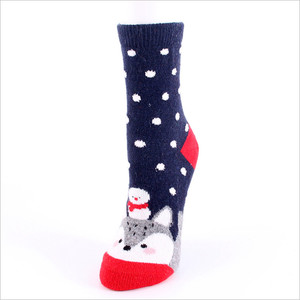 Bas quantité minimale de commande Bonne Qualité Nouveau Design Père Noël Cerf <span class=keywords><strong>Renard</strong></span> Femmes Laine Coton <span class=keywords><strong>Chaussettes</strong></span> De Noël - Product Image 3
