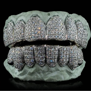 Grillz personnalisés en argent sterling 925 avec diamants de laboratoire taille rose |   Bijoux dentaires Hip Hop certifiés IGI pour hommes et femmes - Product Image 4