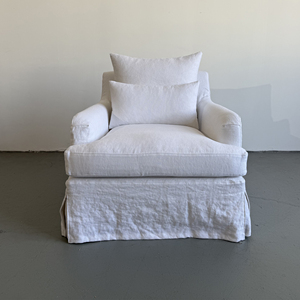 Poltrona in Lino Bianco con Base a Gonna, Personalizzabile, Sedia d'Accento per <span class=keywords><strong>Soggiorno</strong></span> - Product Image 4