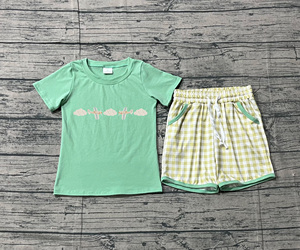 Ensemble 2 pièces T-shirt et short en coton et élasthanne brodé avion pour bébé garçon, collection été, prêt à expédier, vente en gros de vêtements pour enfants - Product Image 3